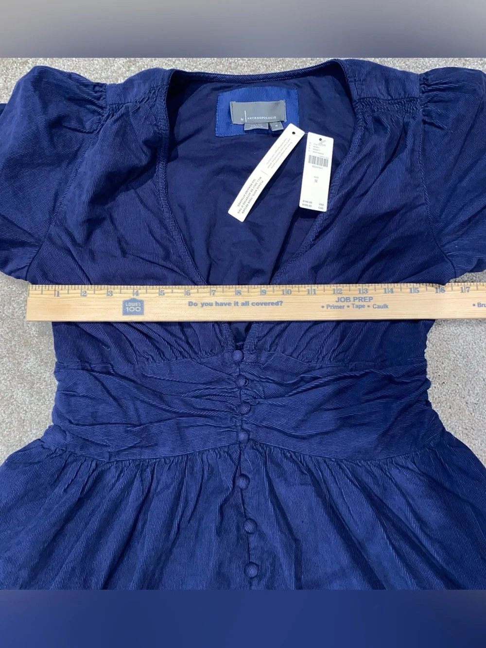 NWT Anthropologie The Katerina Button Front‎ Mini Dress Size M Corduroy Navy